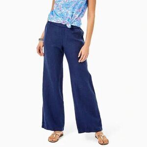 Lilly Pulitzer Linen Pants Beach Palazzo Wide Leg Small NEW True Navy Blue